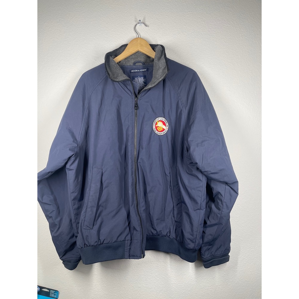 Devon & Jones Navy Blue LA County Fire Dept Fleece Lined Jacket Mens Large